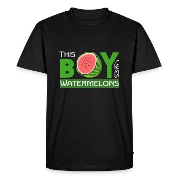 Garçon aime les fruits tropicaux d'été pastèque - T-shirt Premium bio Homme - noir - Devant - Nico (187cm)