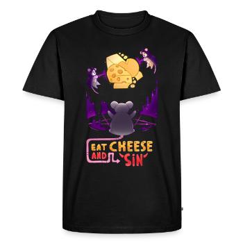 Eat cheese and Sin, Cute Cultist Mouse Illuminati - Men's Premium Organic T-Shirt - black - Front - Nico (187cm)
