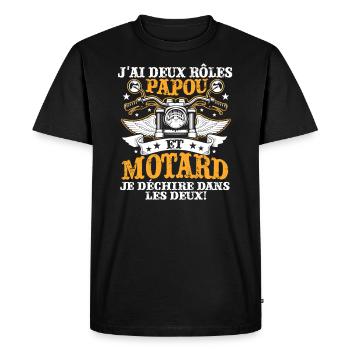 J'ai Deux Roles Papou Et Motard Je Dechire Dans - T-shirt Premium bio Homme - noir - Devant - Nico (187cm)