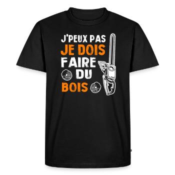 J peux pas je dois faire du bois - T-shirt Premium bio Homme - noir - Devant - Nico (187cm)