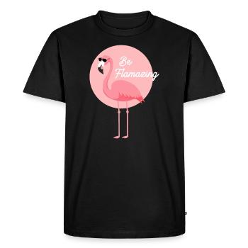 Photo de flamant rose de Sardaigne, randonnée et camping - T-shirt Premium bio Homme - noir - Devant - Nico (187cm)