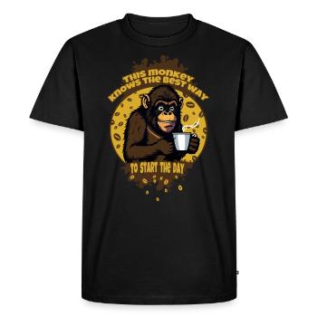 This monkey knows the best way to start the day - Men's Premium Organic T-Shirt - black - Front - Nico (187cm)