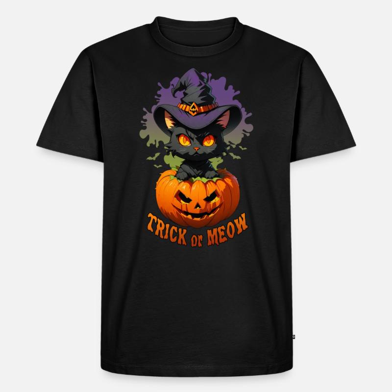 Trick oder Miau - Männer Premium Bio T-Shirt - Schwarz