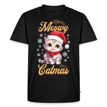 Chat Noël Joyeux Miaou Catmas Moche Mignon - T-shirt Premium bio Homme - noir - Devant - Nico (187cm)
