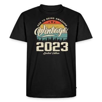 Vintage Retro Style Anniversary Gift 2023 - Men's Premium Organic T-Shirt - black - Front - Nico (187cm)