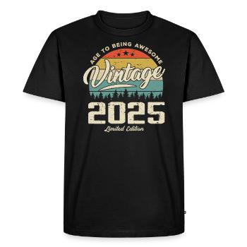 Vintage Retro Style Anniversary Gift 2025 - Men's Premium Organic T-Shirt - black - Front - Nico (187cm)