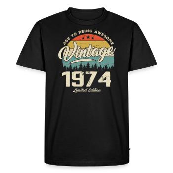 Vintage 1974 Retro Style Anniversary Gift 1974 - Men's Premium Organic T-Shirt - black - Front - Nico (187cm)