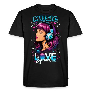 Love musique - fan de music - Fréquence love - T-shirt Premium bio Homme - noir - Devant - Nico (187cm)