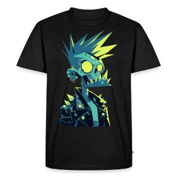 Zombie Punk Rocker – Crâne néon avec cheveux hérissés - T-shirt Premium bio Homme - noir - Devant - Nico (187cm)