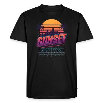 Coucher de soleil rétro - Style des années 80 - T-shirt Premium bio Homme - noir - Devant - Nico (187cm)