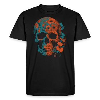 Schöner Totenschädel mit Blüten und Blättern - Männer Premium Bio T-Shirt - Schwarz - Vorne - Nico (187cm)