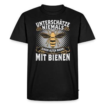 Unterschaetze niemals einen alten Mann mit Bienen - Männer Premium Bio T-Shirt - Schwarz - Vorne - Nico (187cm)