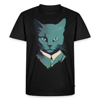 Elegant Cat Suit: Blue Feline Art - Men's Premium Organic T-Shirt - black - Front - Nico (187cm)