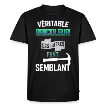 Le vrai bricoleur c'est papa idée cadeau père - T-shirt Premium bio Homme - noir - Devant - Nico (187cm)