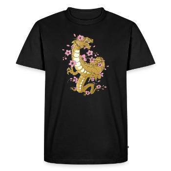Dragon japonais Cherry Blossoms Sakura Dragon - T-shirt Premium bio Homme - noir - Devant - Nico (187cm)