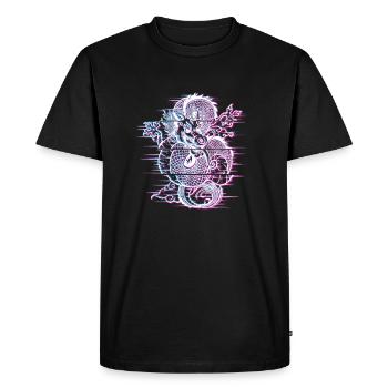 Dragon japonais Vaporwave Japon Glitch Effet - T-shirt Premium bio Homme - noir - Devant - Nico (187cm)
