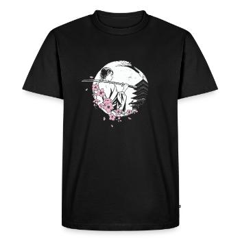 Samouraï japonais aux fleurs de cerisier et sakura - T-shirt Premium bio Homme - noir - Devant - Nico (187cm)