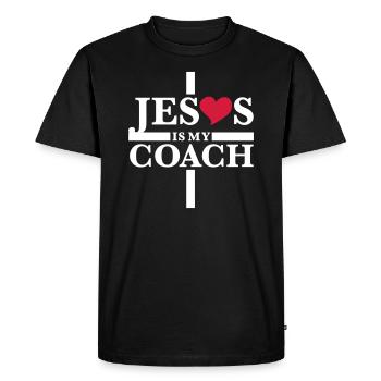 Jesus is my coach / Love Heart - Men's Premium Organic T-Shirt - black - Front - Nico (187cm)