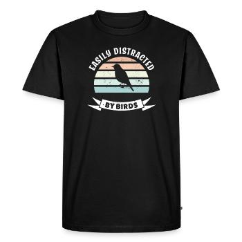 Easily Distracted by Birds - Bird Watching Birder - Men's Premium Organic T-Shirt - black - Front - Nico (187cm)