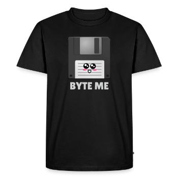 Byte Me Cute Diskette Pun - Men's Premium Organic T-Shirt - black - Front - Nico (187cm)