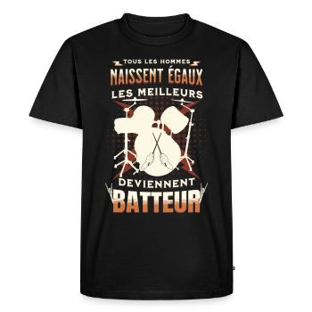 Batteur Humour Musicien - Baguette de Batterie - T-shirt Premium bio Homme - noir - Devant - Nico (187cm)