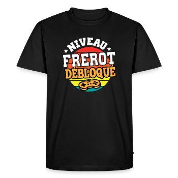 Niveau frérot débloqué cadeau frère humour frangin - T-shirt Premium bio Homme - noir - Devant - Nico (187cm)