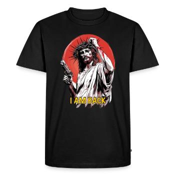 Jésus je suis de retour - T-shirt Premium bio Homme - noir - Devant - Nico (187cm)