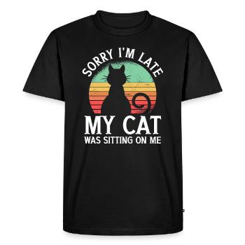 Sorry I'm Late My Cat Was Sitting On Me Katze - Men's Premium Organic T-Shirt - black - Front - Nico (187cm)