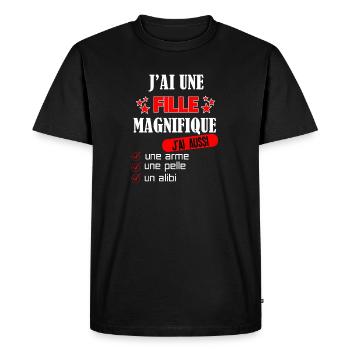 J'ai une fille magnifique, Humour père/fille - T-shirt Premium bio Homme - noir - Devant - Nico (187cm)
