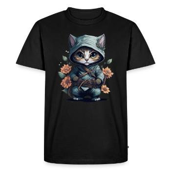 Montrez votre soif d’aventure avec le chat ninja - T-shirt Premium bio Homme - noir - Devant - Nico (187cm)