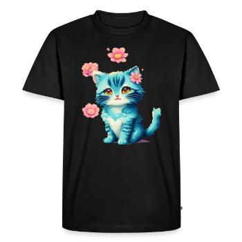 Un chat espiègle aux rêves fleuris - T-shirt Premium bio Homme - noir - Devant - Nico (187cm)