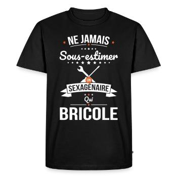 Sous-estimer un sexagénaire qui bricole - T-shirt Premium bio Homme - noir - Devant - Nico (187cm)
