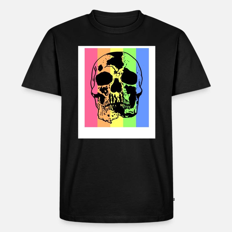 Retro bunter Totenkopf - Männer Premium Bio T-Shirt - Schwarz