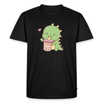 Cute Dino Love Boba Tea - Men's Premium Organic T-Shirt - black - Front - Nico (187cm)