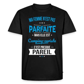 Ma femme pas parfaite mais est camping-cariste - T-shirt Premium bio Homme - noir - Devant - Nico (187cm)