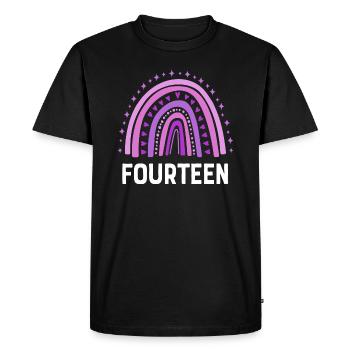 Arc-en-ciel violet Quatorze ans 14e anniversaire - T-shirt Premium bio Homme - noir - Devant - Nico (187cm)