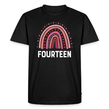 Arc-en-ciel rouge Quatorze ans 14e anniversaire - T-shirt Premium bio Homme - noir - Devant - Nico (187cm)