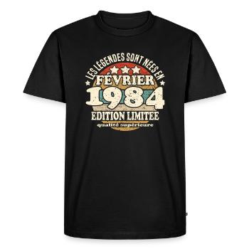 Les légendes sont nées en février 1984 - T-shirt Premium bio Homme - noir - Devant - Nico (187cm)
