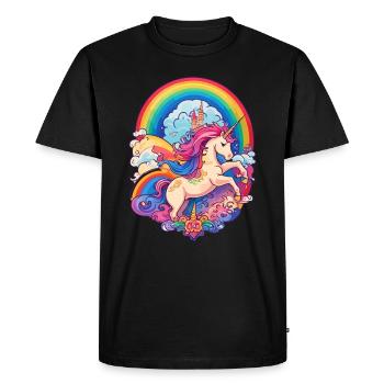 Colorful illustration of a unicorn - Men's Premium Organic T-Shirt - black - Front - Nico (187cm)