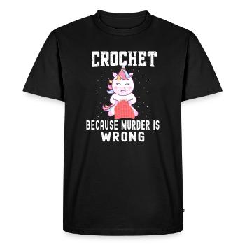 Crochet Because Murder Is Wrong, Unicorn Crochetin - Men's Premium Organic T-Shirt - black - Front - Nico (187cm)