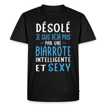 Désolé déjà pris par une Biarrote sexy - T-shirt Premium bio Homme - noir - Devant - Nico (187cm)