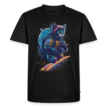 Illustration d’un chat dans une combinaison spatiale - T-shirt Premium bio Homme - noir - Devant - Nico (187cm)