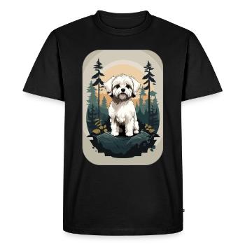 Bichon Havanese Dog in the Forest - Men's Premium Organic T-Shirt - black - Front - Nico (187cm)