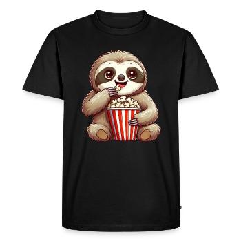 Sloth in carnival costume, cinema popcorn - Men's Premium Organic T-Shirt - black - Front - Nico (187cm)
