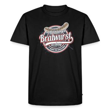 A thüringer Bratwurst a day keeps the apple away - Men's Premium Organic T-Shirt - black - Front - Nico (187cm)