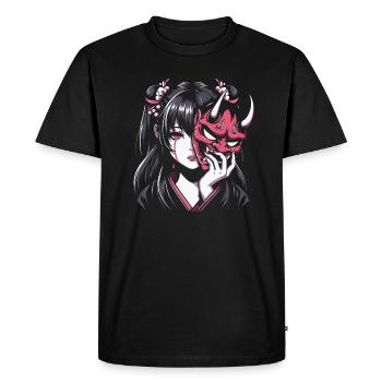 Anime Girl with Oni Mask Japan Aesthetic - Men's Premium Organic T-Shirt - black - Front - Nico (187cm)