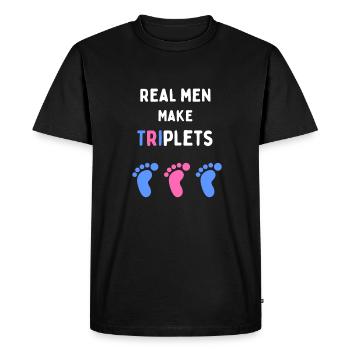 Real men make triplets, blue and pink baby feet - Men's Premium Organic T-Shirt - black - Front - Nico (187cm)