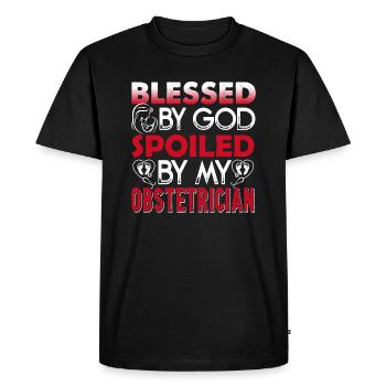 Obstetrician Spoiled By My Obstetrician - Men's Premium Organic T-Shirt - black - Front - Nico (187cm)