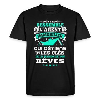 Agent immobilier, cadeau courtier immo - T-shirt Premium bio Homme - noir - Devant - Nico (187cm)