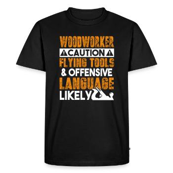 Woodworker Woodworker Caution - Men's Premium Organic T-Shirt - black - Front - Nico (187cm)